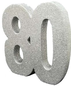 Age 80 Silver Glitter Table Decoration