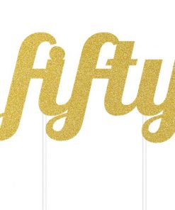 Age Fifty Gold Glitter Cake Topper