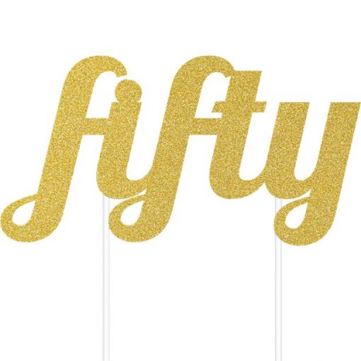 Age Fifty Gold Glitter Cake Topper