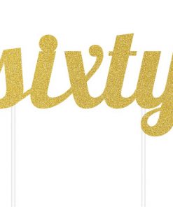 Age Sixty Gold Glitter Cake Topper