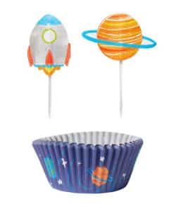 Blast Off Birthday Cupcake Cases & Picks