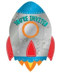 Blast Off Birthday Postcard Invitations with Stickers