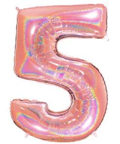 Glitter Rose Gold Holographic Number 5 Balloon