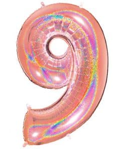 Glitter Rose Gold Holographic Number 9 Balloon
