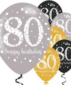 Happy 80th Birthday Gold Mix Sparkling Celebration Balloons