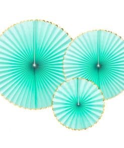 Mint Green & Gold Paper Fans