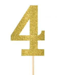 Number 4 Large Gold Glitter Pick