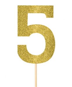 Number 5 Large Gold Glitter Pick