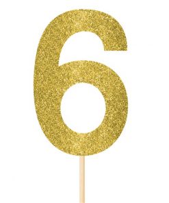 Number 6 Large Gold Glitter Pick