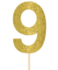 Number 9 Large Gold Glitter Pick