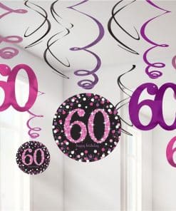Pink Celebration Age 60 Hanging Swirls