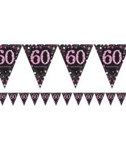Pink Celebration Age 60 Prismatic Foil Bunting