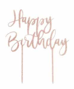 Rose Gold Happy Birthday Glitter Cake Topper