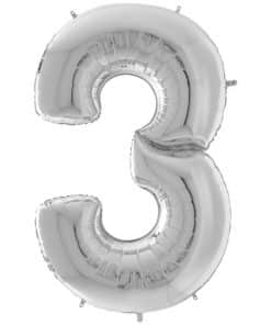 Silver Number 3 Foil Balloon