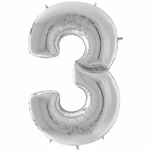 Silver Number 3 Foil Balloon