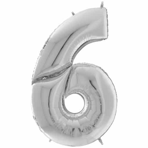 Silver Number 6 Foil Balloon