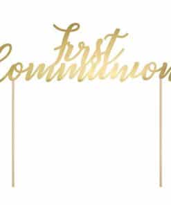 Alternative view of First Holy Communion Gold Cake Topper