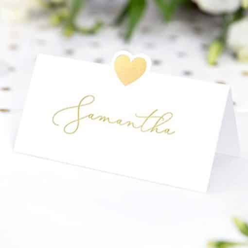 Gold Heart Wedding Place Cards