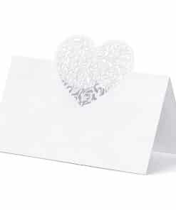 White Laser Heart Place Cards