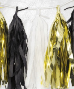 Black, Gold & White Tassel Garland Decoration