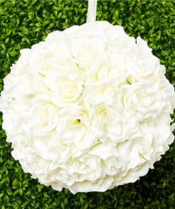 Cream Rose Hanging Pom Pom Decoration - 30cm