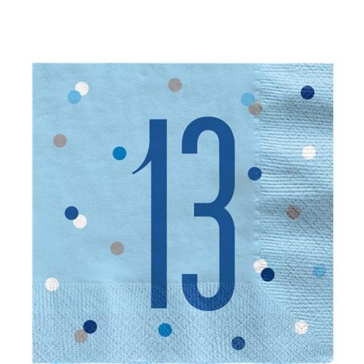 Age 13 Blue Birthday Glitz Napkins