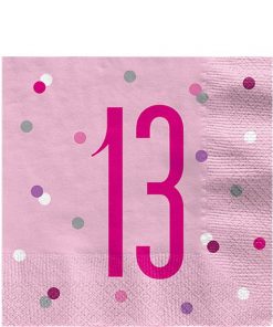 Age 13 Pink Birthday Glitz Napkins