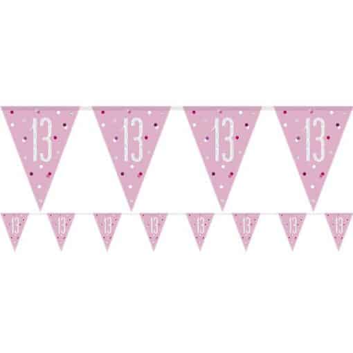 Age 13 Pink Birthday Glitz Prismatic Bunting