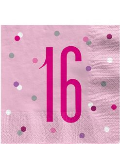 Age 16 Pink Birthday Glitz Napkins