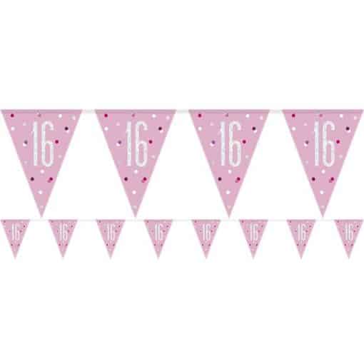 Age 16 Pink Birthday Glitz Prismatic Bunting