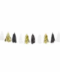 Black, Gold & White Tassel Garland Decoration