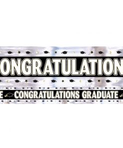 Black, White, Silver, Gold Graduation Foil Banner
