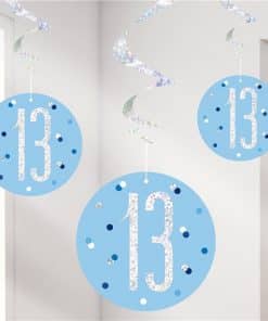 Blue Birthday Glitz Age 13 Hanging Swirls