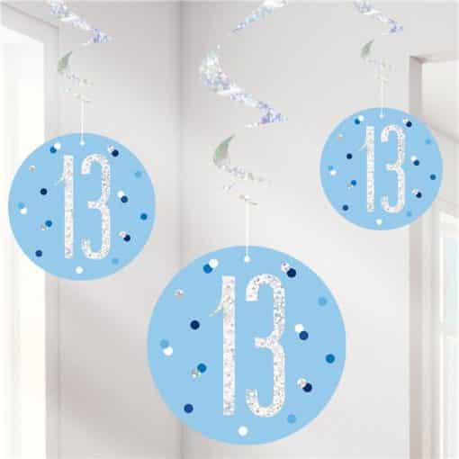 Blue Birthday Glitz Age 13 Hanging Swirls