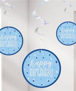Blue Birthday Glitz Hanging Swirls