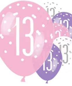 Pink Birthday Glitz Age 13 Latex Balloons