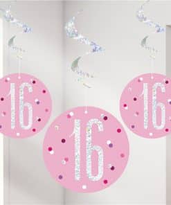 Pink Birthday Glitz Age 16 Hanging Swirls - 80cm