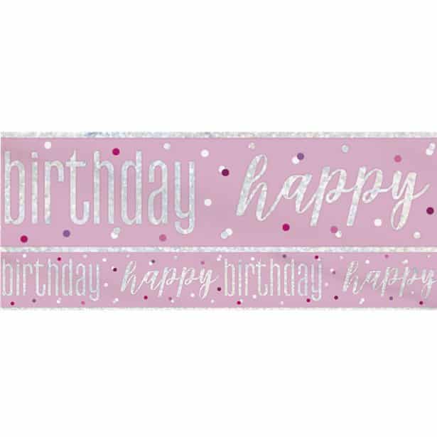 Pink Birthday Glitz Happy Birthday Banner - Next Day Delivery