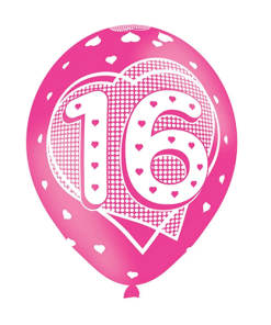 16th Birthday Printed Latex Balloons