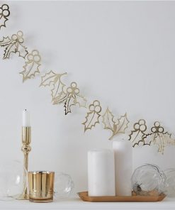 Gold Glitter Holly Garland