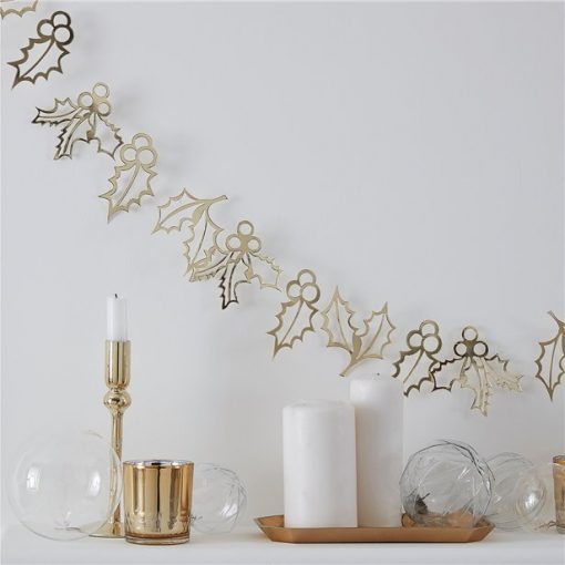 Gold Glitter Holly Garland