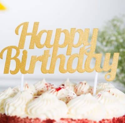 Happy Birthday Gold Glitter Cake Topper & Pick Decorations