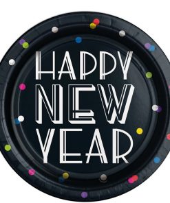 Neon Dots New Year Paper Plates - 23cm