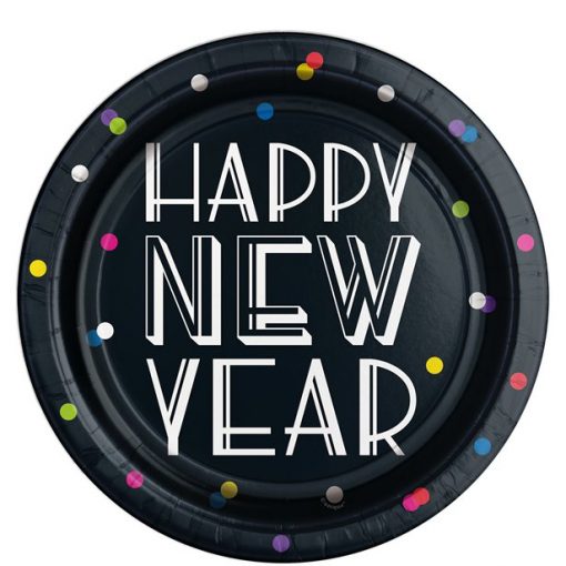 Neon Dots New Year Paper Plates - 23cm