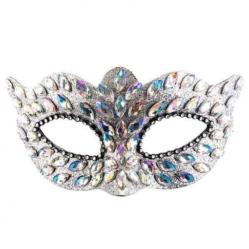 Silver Masquerade Mask with Gems & Rhinestones