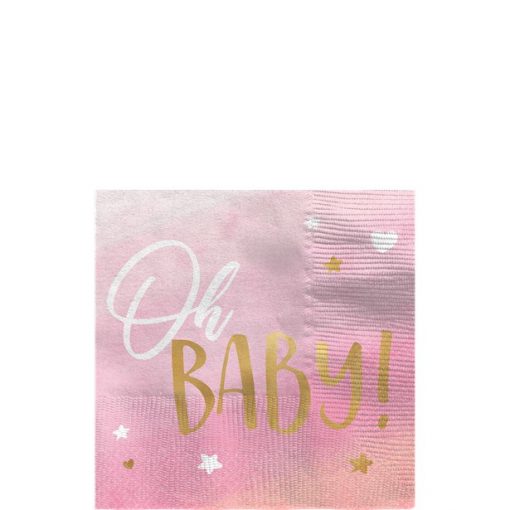 Oh Baby Pink Paper Beverage Napkins
