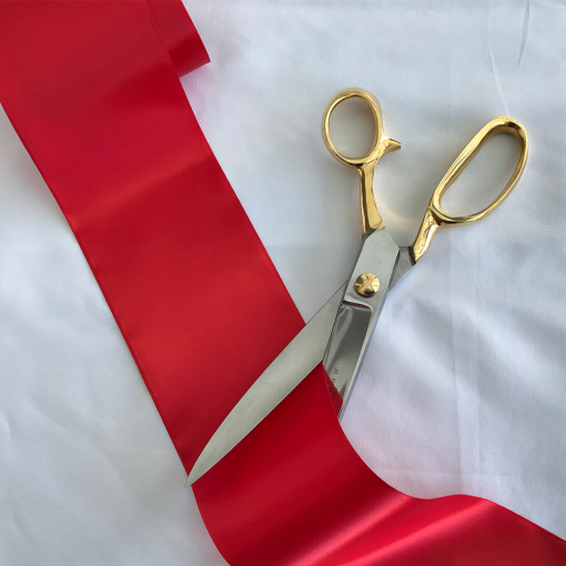 Large Ceremonial Scissors Plus 3m Red Ribbon, 12" Scissors, Wide Ribbon, Grand Opening Package