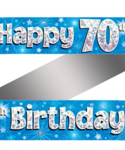 70th Birthday Blue Holographic Banner