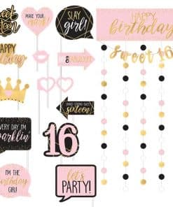 Glitter Gold & Pink Sweet 16 Photo Booth Kit