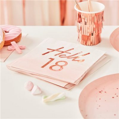 Hello 18 Rose Gold Foil Napkins